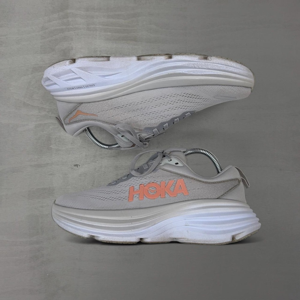 Hoka Bondi 8 Running Shoes Grey Peach Maximum Cushion 1127952 8.5B